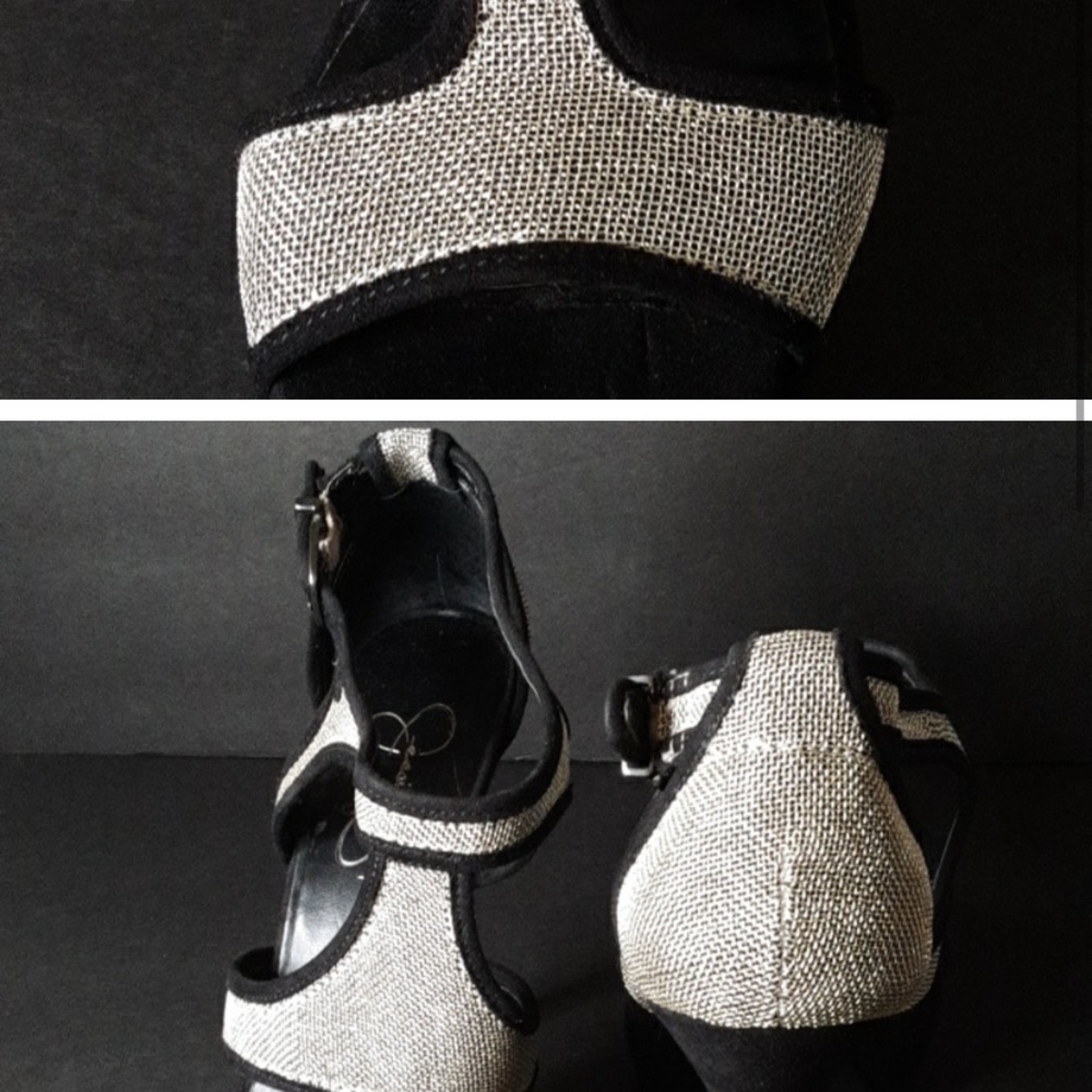 JESSICA SIMPSON Silver Mesh & Ultra Suede Platform Heels